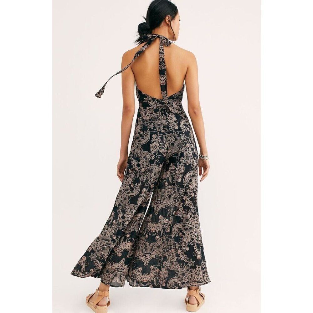NWT FREE PEOPLE Sz M KISSING SUNLIGHT JUMPSUIT IN BLACK - Picture 4 of 4